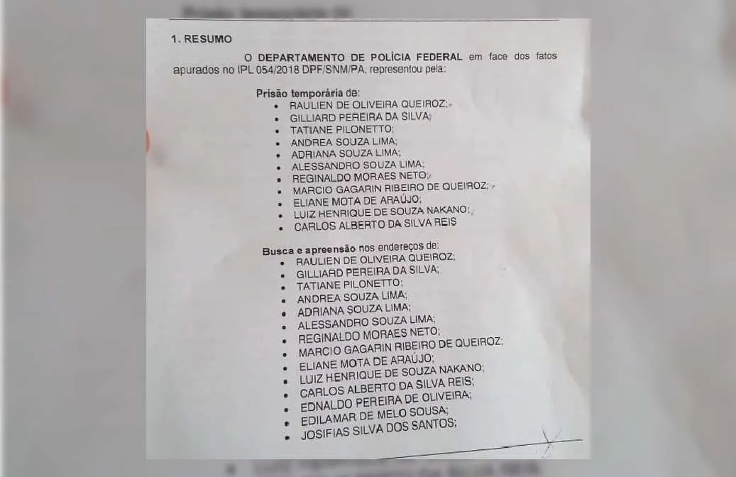 Lista de investigados na operação Ábaco, da PF.