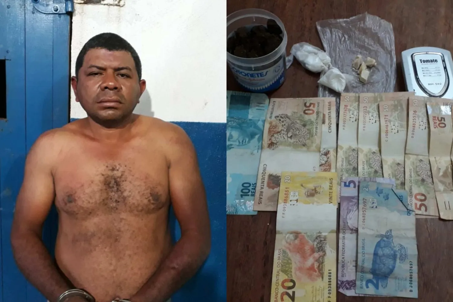 Homem preso acusado de tráfico de drogas.