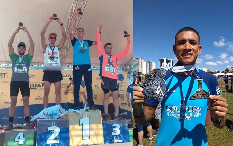 Edimar Silva exibe com orgulho os prêmios da maratona de Brasília.