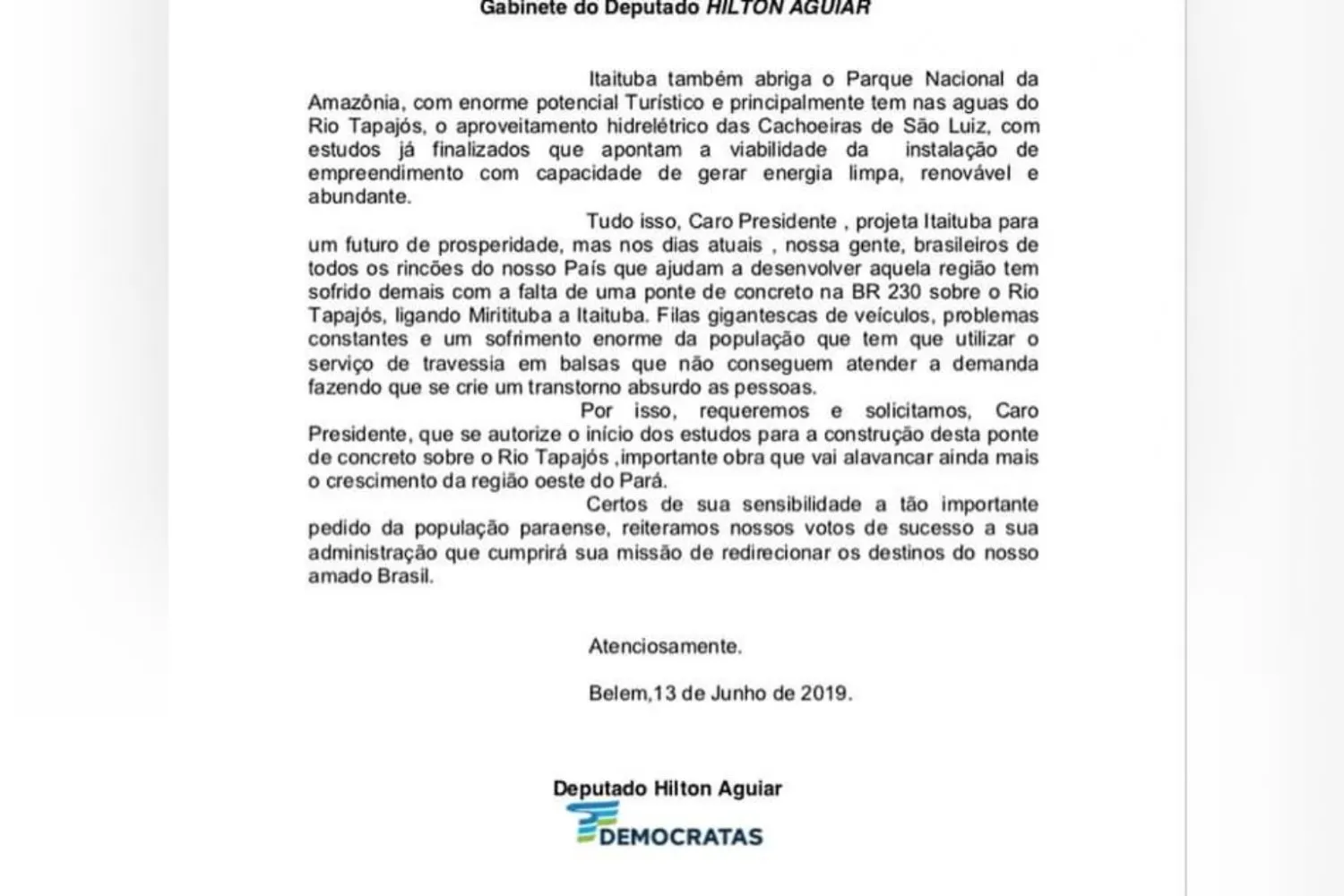 Projeto apresentado e entregue ao presidente da República