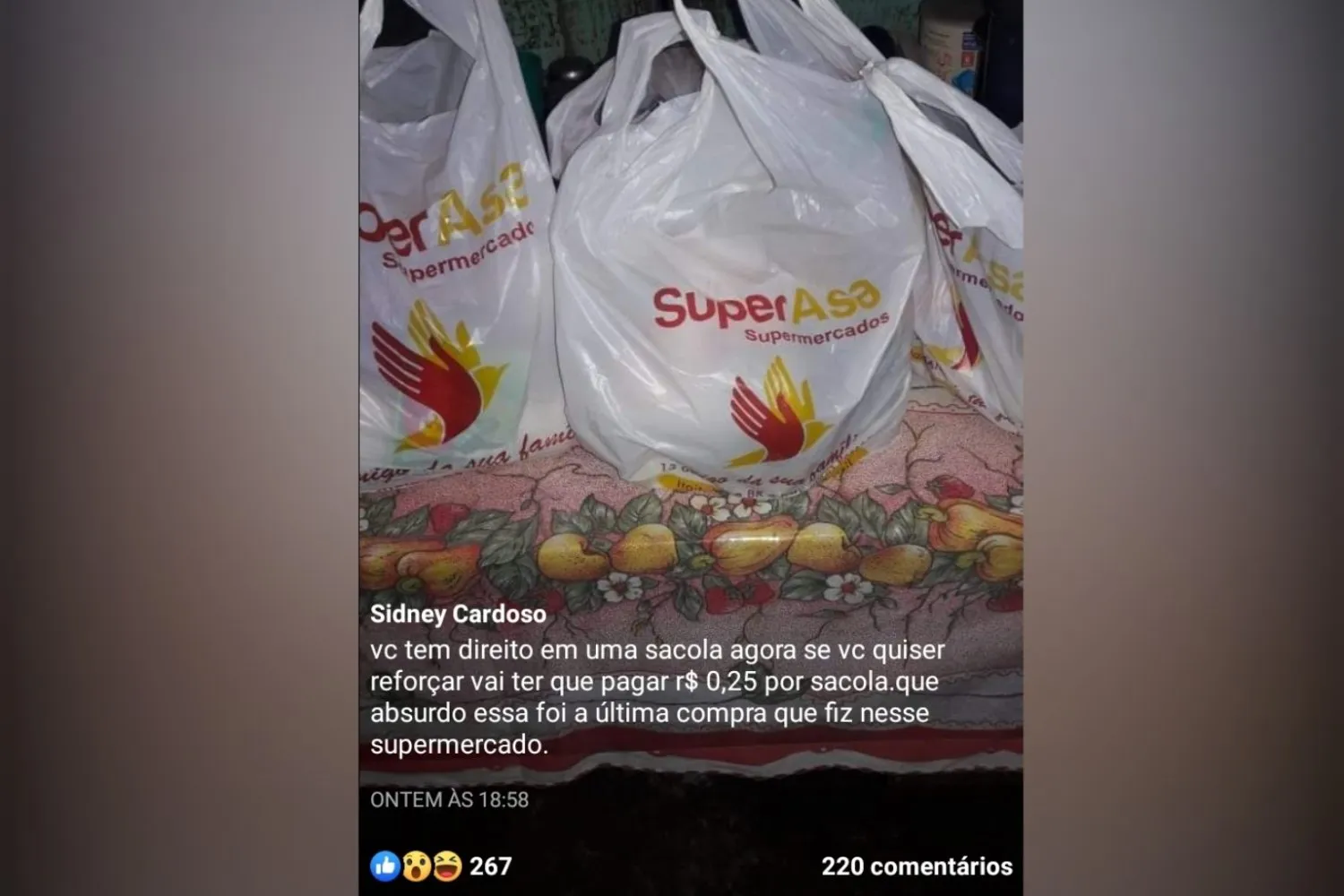 Post feito no Facebook.