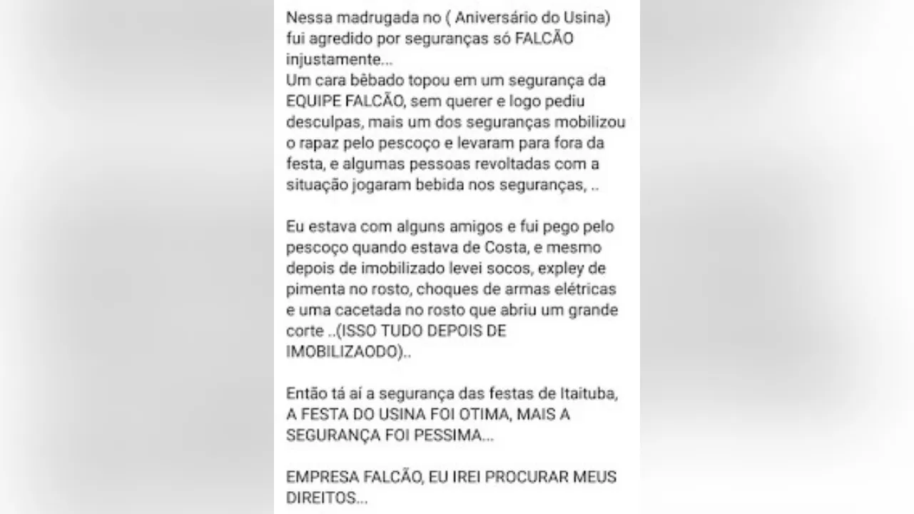 Versão da vítima divulgada na rede social
