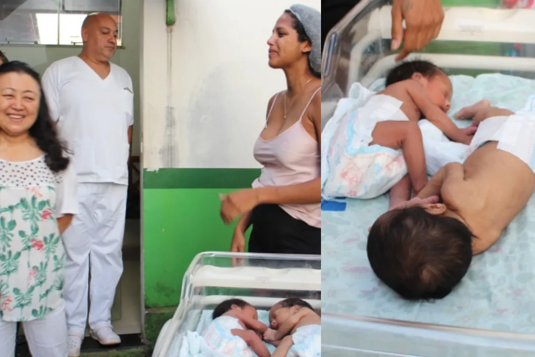 Funcionários realizam chá de bebê para gêmeos.