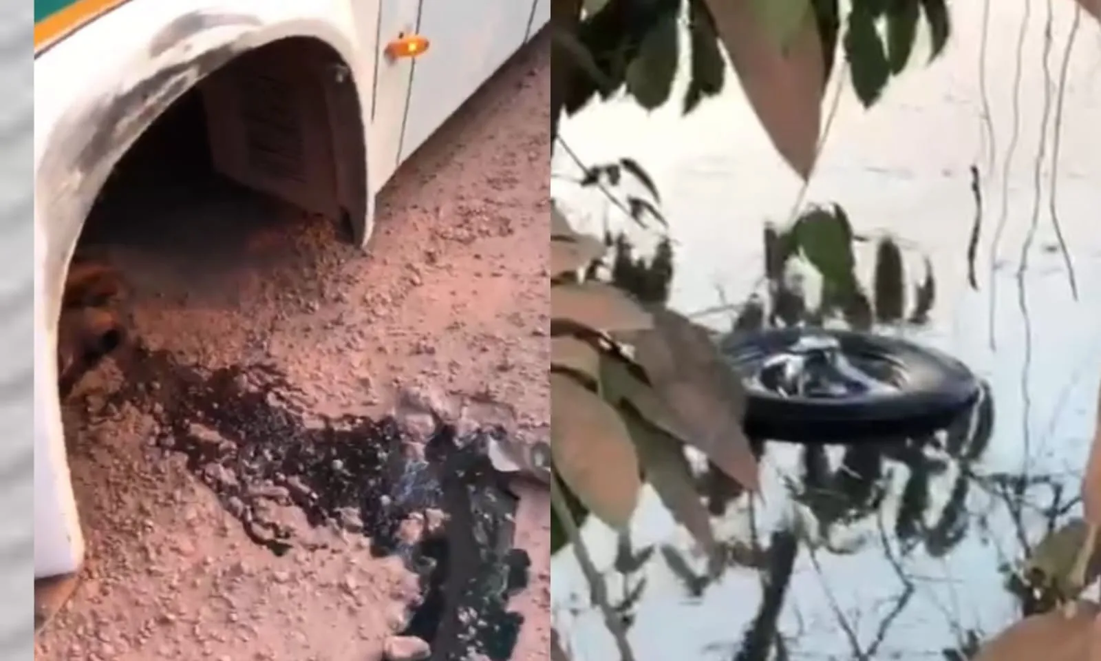 Roda/pneu de micro-ônibus se solta e vai parar em lago durante viagem para Jacareacanga