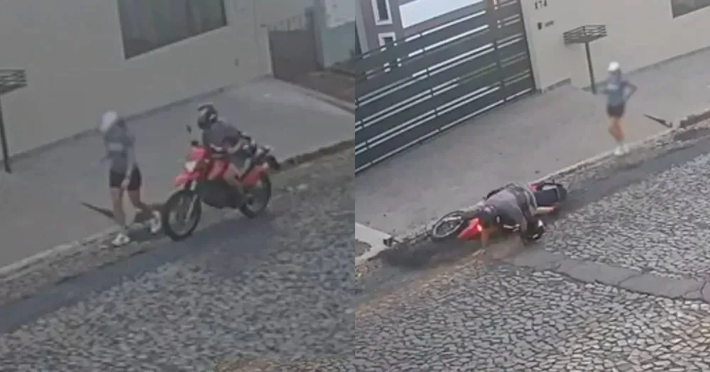 Vídeo: Motociclista cai de moto logo após passar a mão em mulher, no Paraná